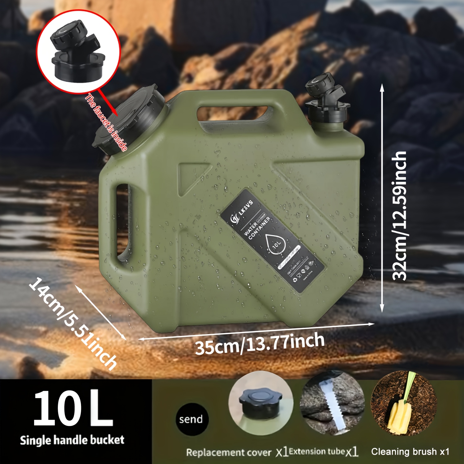Image of Leak-proof Water Storage Container With Faucet, Portable Emergency Water Tank (5-25l), Includes Replacement Lid, Extension Tube And Cleaning Brush For Camping, Outdoor, Home Use