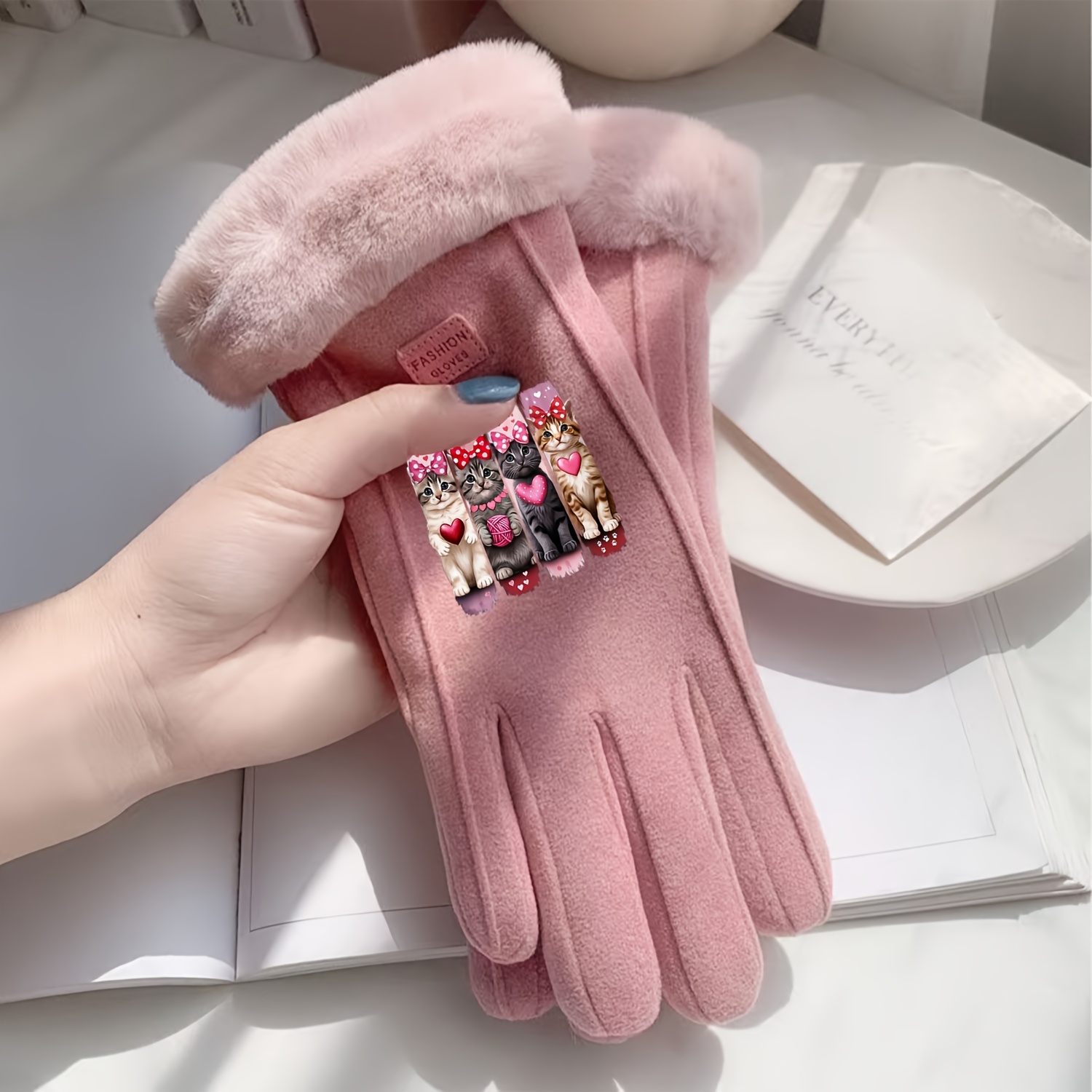 Women's German Fingerless Gloves with Cat Theme