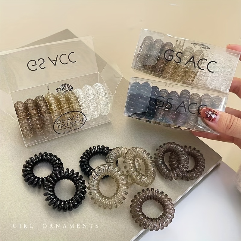 

Elegant & Simple 9pcs Set Of No-damage Spiral Hair Ties - High , Solid Colors For Women And Girls