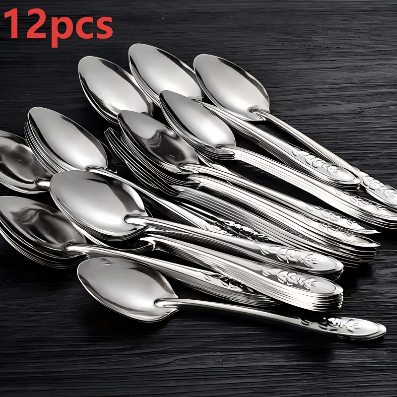 TEMU 6/12pcs Thickened Stainless Steel Spoons, Dessert Spoons, Cutlery Set, Iron Soup Spoons, Household Booth Spoons, Suitable As Gifts, For Home And