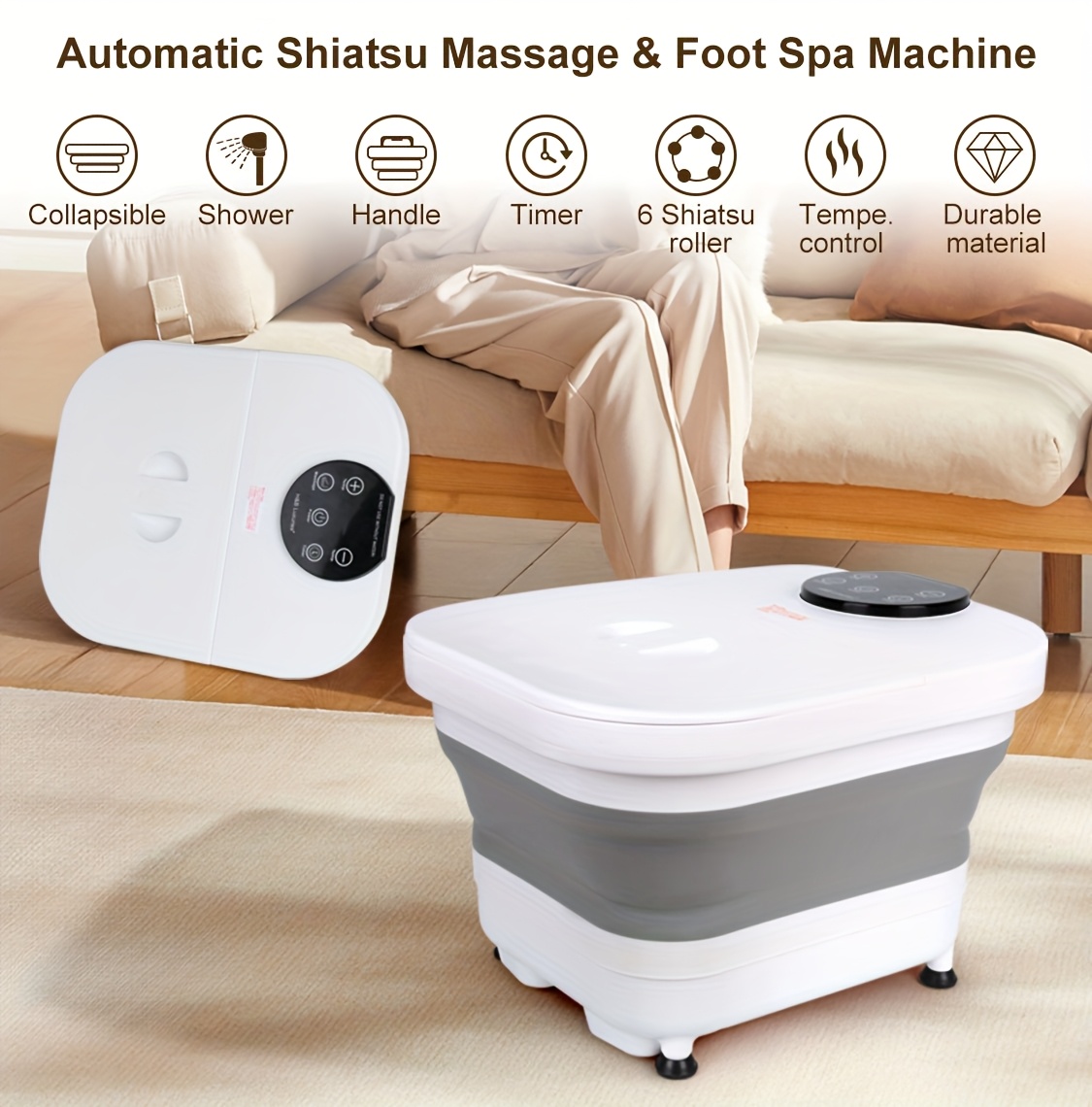  spa massager foldable bath to 20 massage rollers massage soaking basin bubble generation remote control of temperature and time with massage function black and grey Product details 3