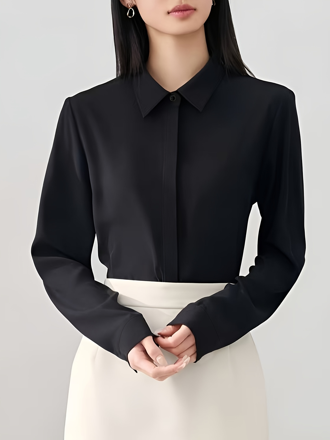Camicetta da donna elegante con scollo a V, a maniche lunghe