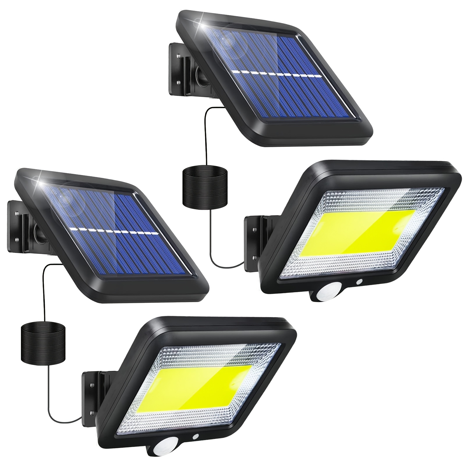 TEMU Lumière de sécurité solaire extérieure à détecteur de mouvement, applique murale solaire LED COB avec panneau solaire séparé, câble de 4,5 long,