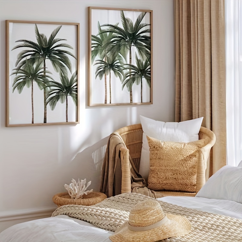 

2-piece Tropical Palm Tree Canvas Wall Art Set - Boho Coastal Beach House Decor, Frameless Posters Perfect For Living Room & Bedroom Beachy Room Decor Beach Decor For Home