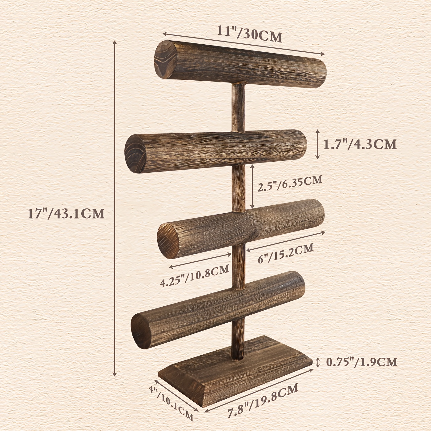 TEMU 4 Tier Wooden Display Jewelry Accessory Stand Jewelry Bracelet Holder Bangle Watch Necklace Storage Jewelry Holder Stand Display Organizer, Brown