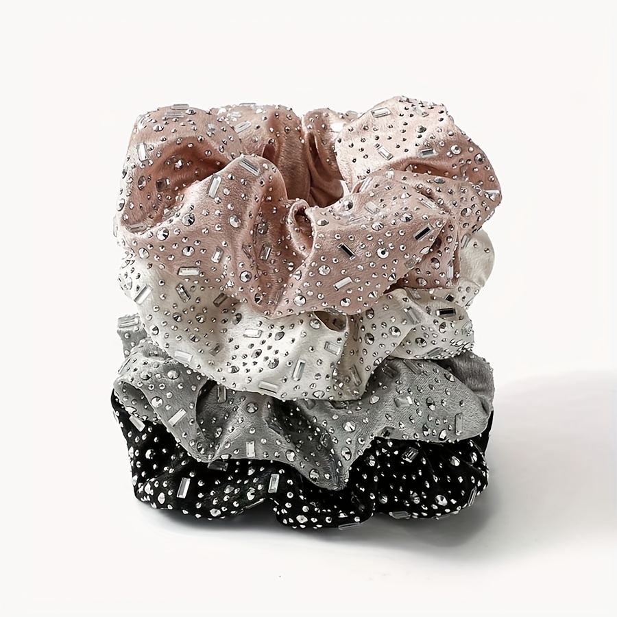 TEMU 4pcs Premium Wide-band Hair Ties For Ponytails And Buns, Luxurious And Sparkling Hair Accessories