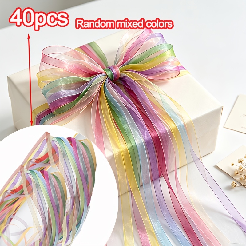 TEMU 40pcs/Pack Ruban de chiffon transparent 7 mm, couleurs mélangées aléatoires, de satin organza pour emballage cadeau, décoration, bouquets de