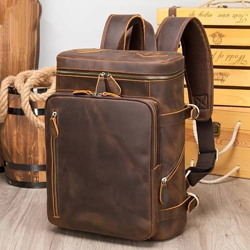 men genuine leather backpack 15 inch vintage genuine leather rucksack outdoor travel backpack laptop bag for gifts