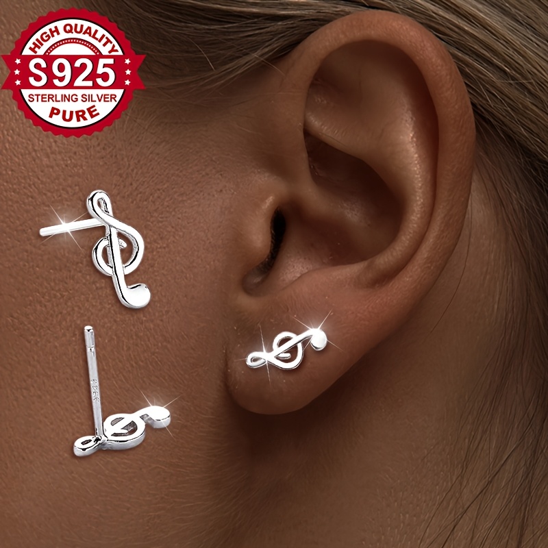 S925 Silver Musical Note Stud Earrings for Women