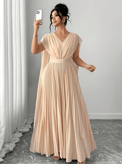 plus size plus size womens elegant v neck sleeveless cape maxi dress a line pleated wedding dress suitable for parties prom special occasions machine washable solid color length gown