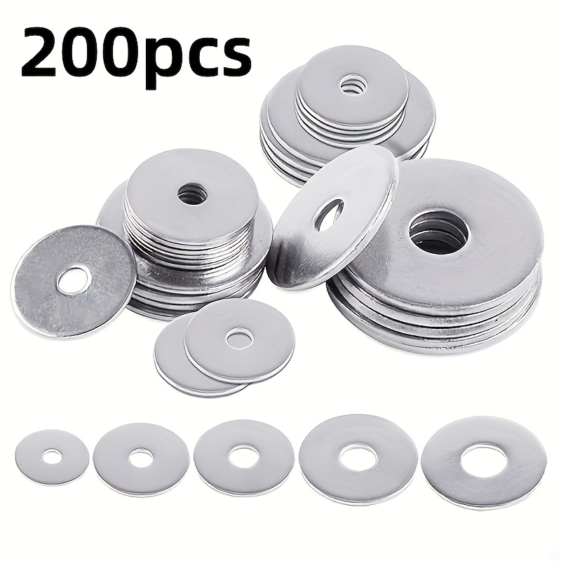 

200pcs Stainless Steel Washers, M3*6*0.5mm, Polished Metal Flat Gaskets, Large Round Spacer Rings For Hardware, Screws & Bolts