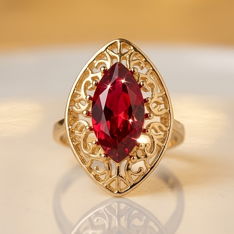 Bohemian-Style Red Glass Women's Vintage Openwork Ring