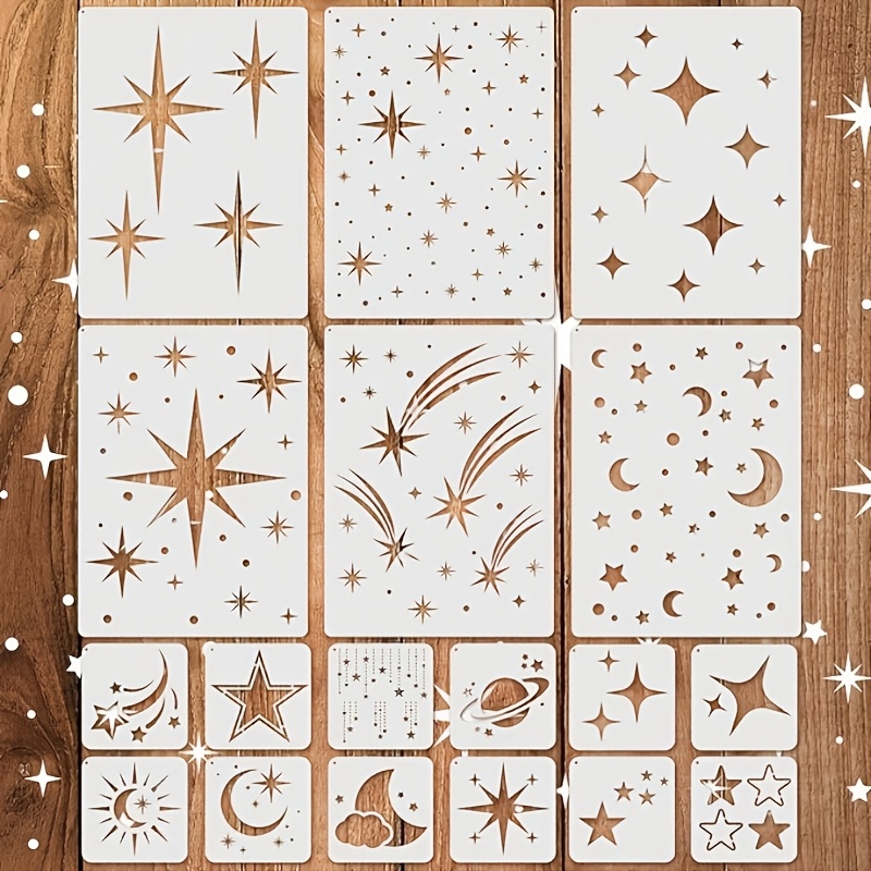TEMU 18pcs Large Reusable Star Stencils Suitable For Walls, Wood, Canvas & Fabric Painting - Templates With Multi-sizes For Diy Crafts, Room Decor,