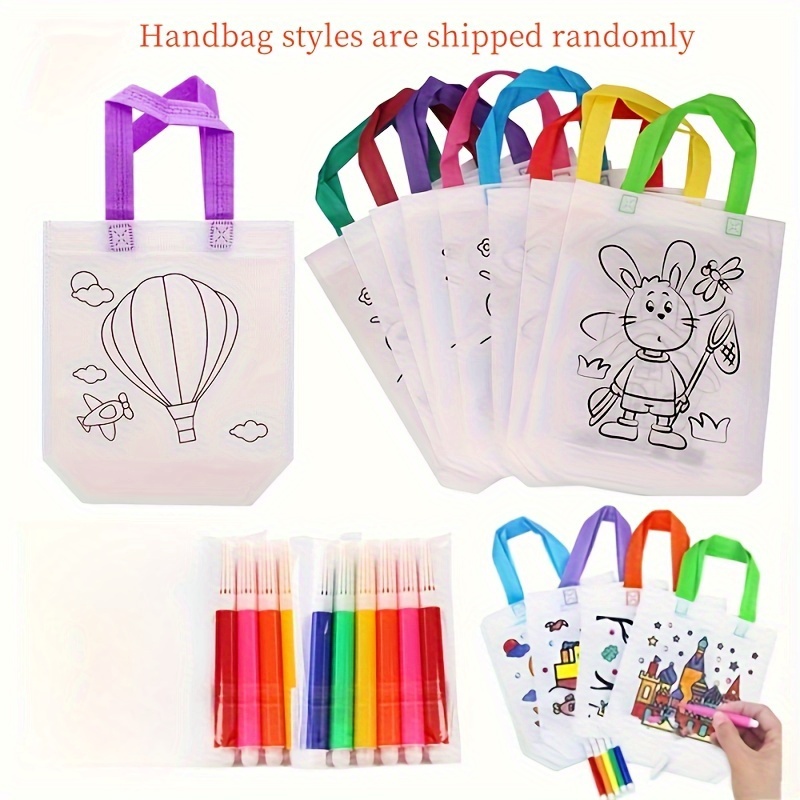 

10pcs, Reusable Diy Graffiti Bag With Coloring Marker, Carnival Animal Art Party Goodie Bags, Mini Non-woven Shopping Bag, Party Favor Supplies, Christmas & New Year Gift Wrapping And Storage