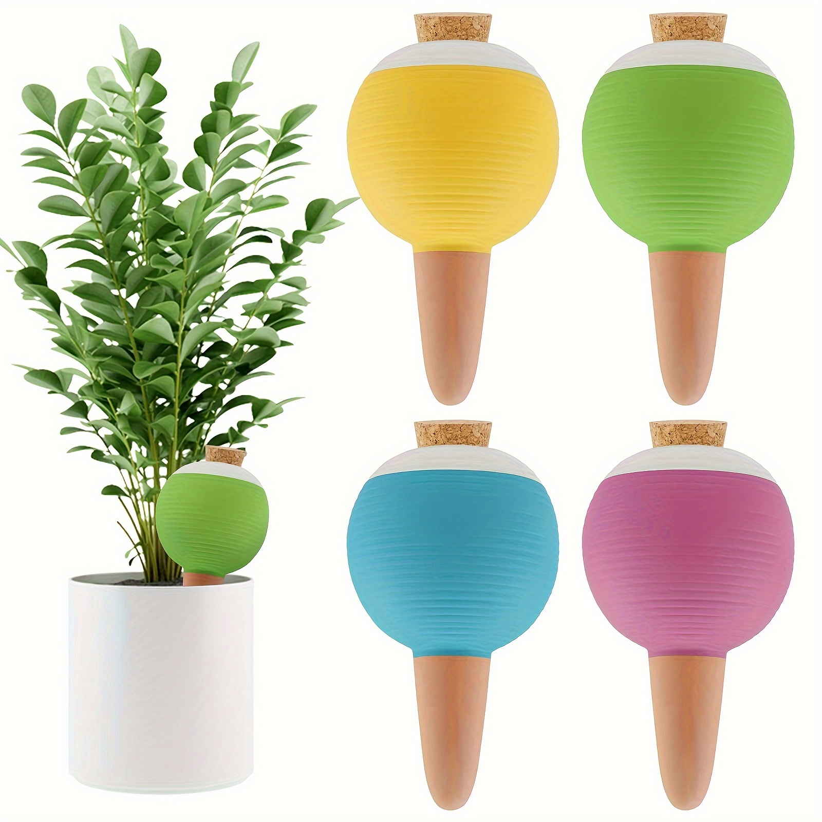 

4pcs Plant Watering Globes, Ebanku Large Terracotta Automatic Watering Stake Devices With Wooden Stopper For Pots, Planters, Indoor, Outdoor