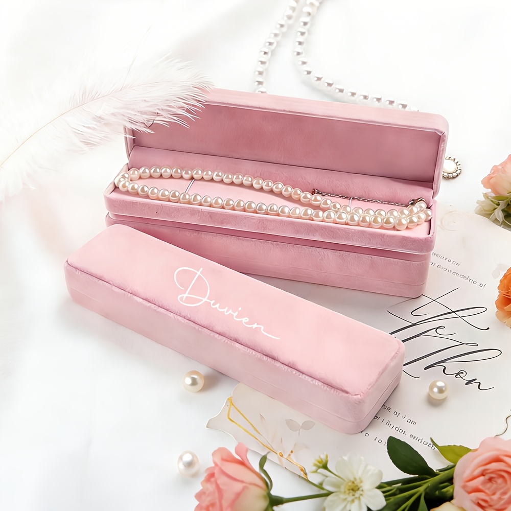 Personalized Velvet Necklace Box, Custom Name Organizer