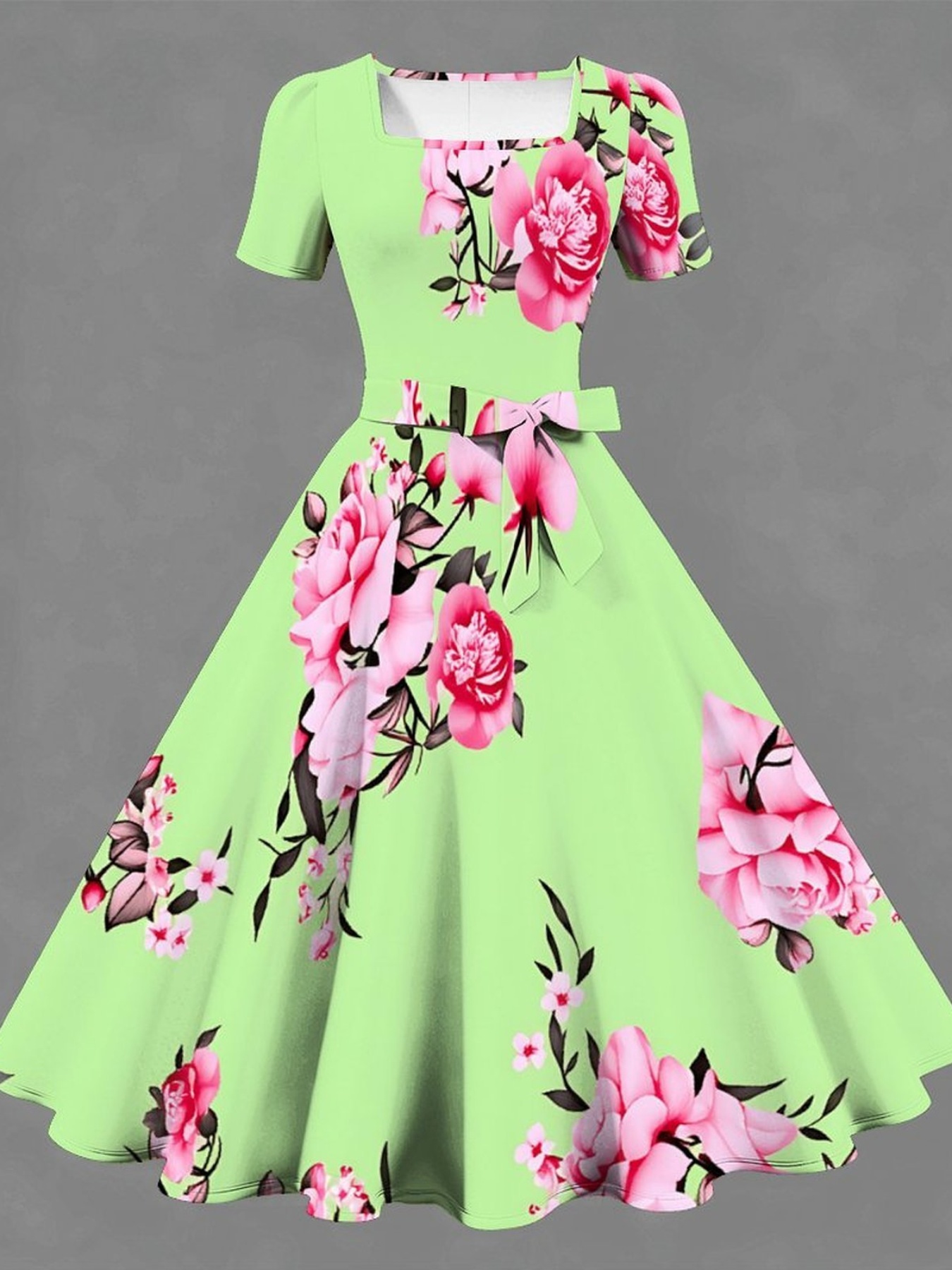 green emerald velvet dress Pink & Green Tropical Print Halter Midi Dress- All Dresses main image 1
