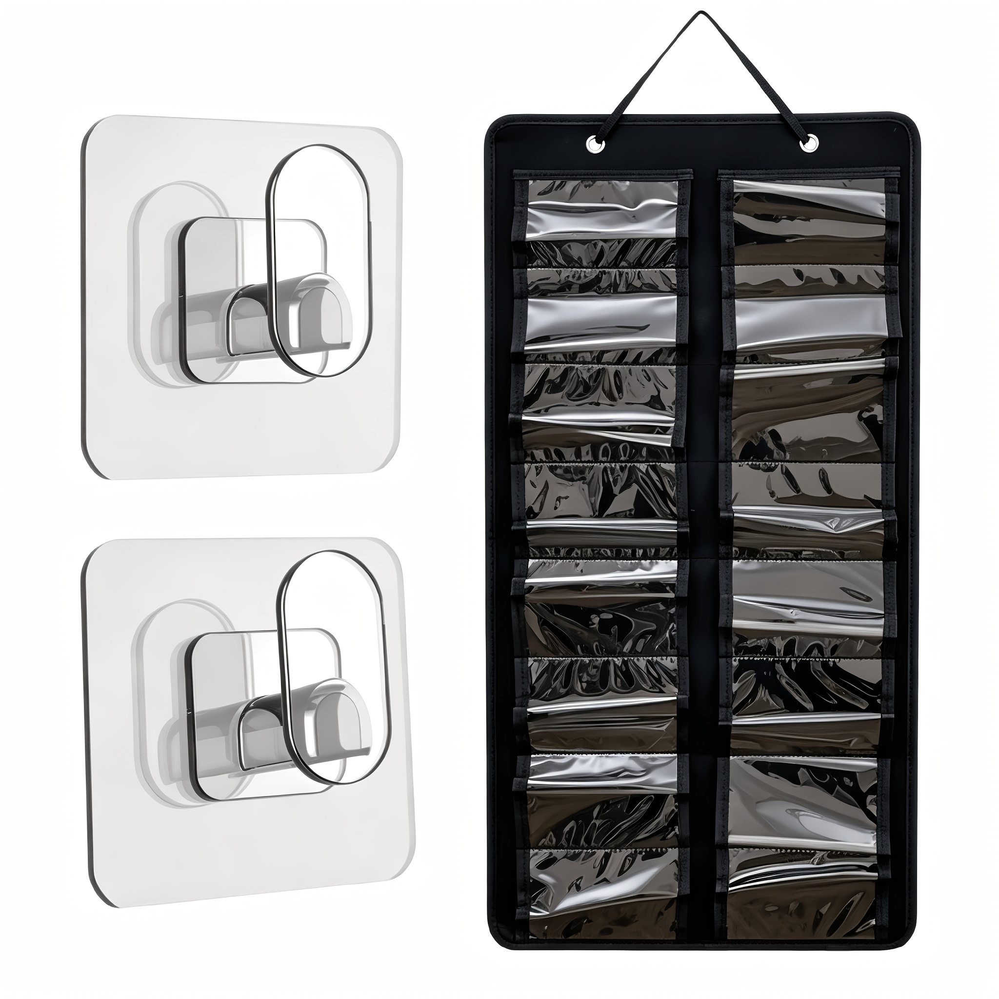 TEMU 3pcs Wall-mounted Eyeglass Storage Pouch With -slot Design, Made Of Dust-proof Nylon. This Durable Gray Organizer Is Ideal For Home Or Office