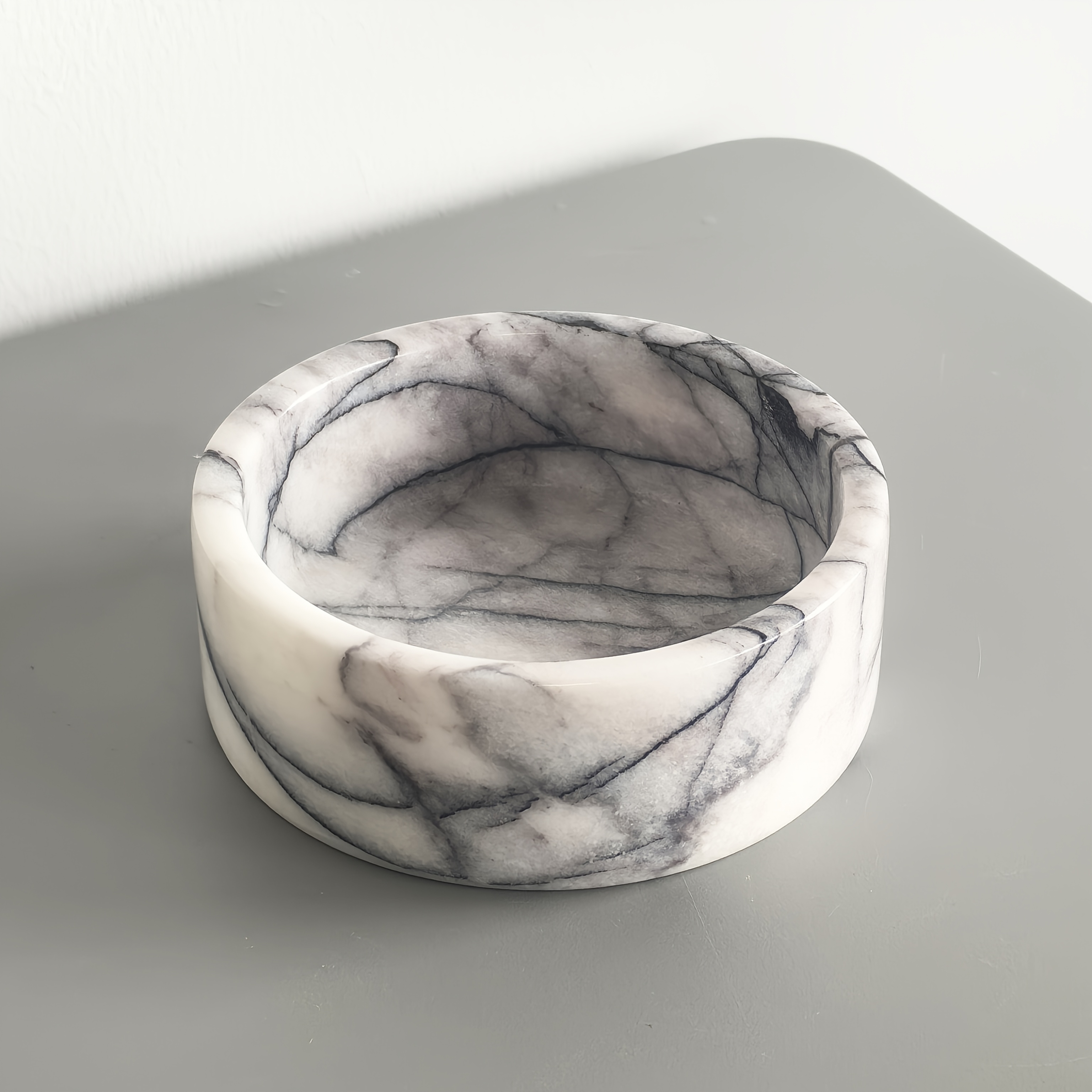 TEMU 11.5cm Natural Marble Tray, White And Purple Stone Tray, Round Jewelry Tray, Entryway Key Storage, Accessory Storage, Marble Candle Holder,
