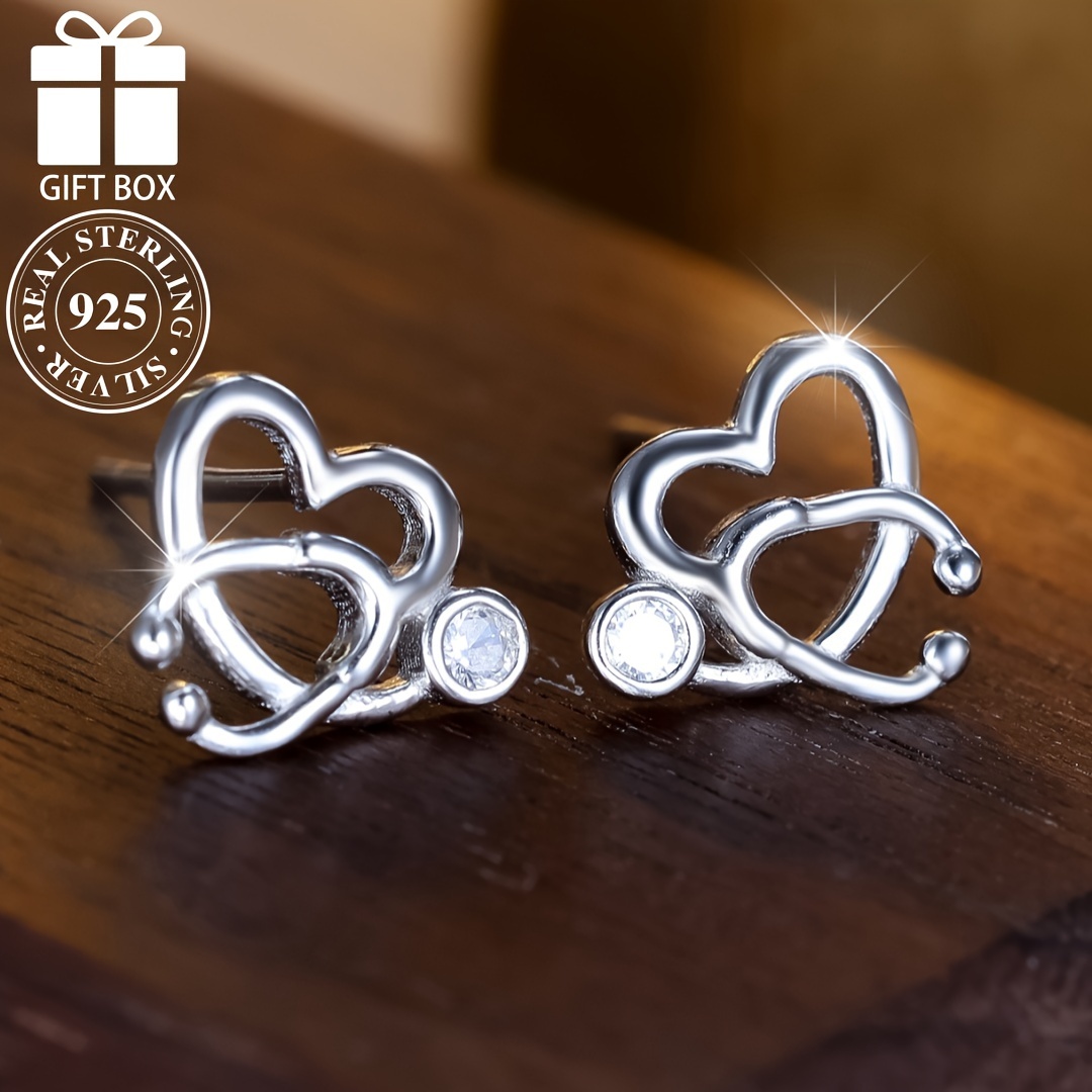 

Sterling Stethoscope Earrings With White Zirconia - Perfect Gift For Nurse's Day Or Anytime!