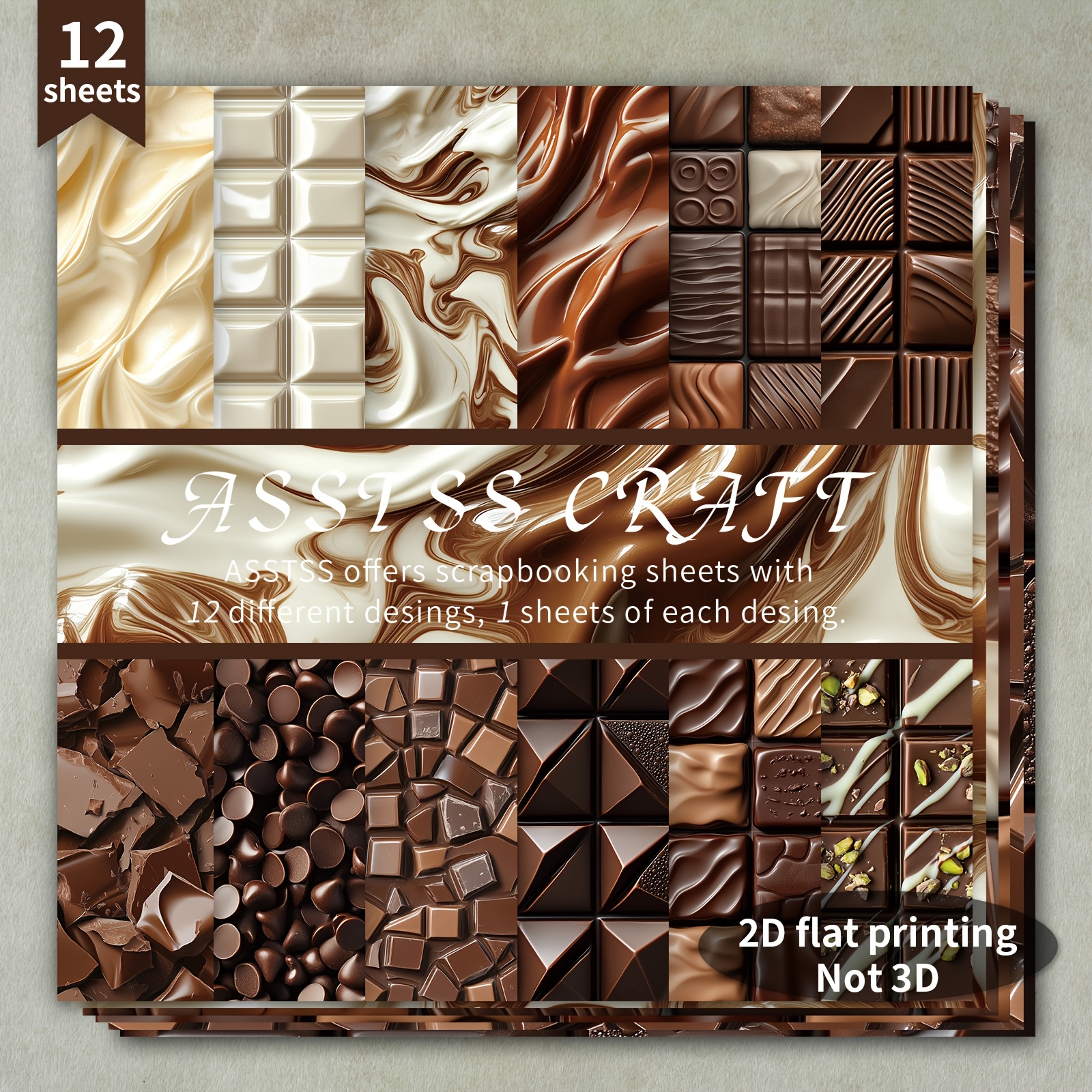 Image of 12-sheet Asstss Scrapbooking Paper Pad, Plane/2d Flat Chocolate Texture & Backing Paper Supplies, Heavyweight Cardstock For Journaling, Collage Art, Greeting Cards, & Crafts, 6"x6" Pack