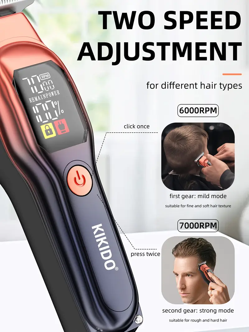 kk a2 electric hair clipper high speed 7000rpm portable two speed adjustable powerful motor charging led battery display essential for travel mens gift Product details 1