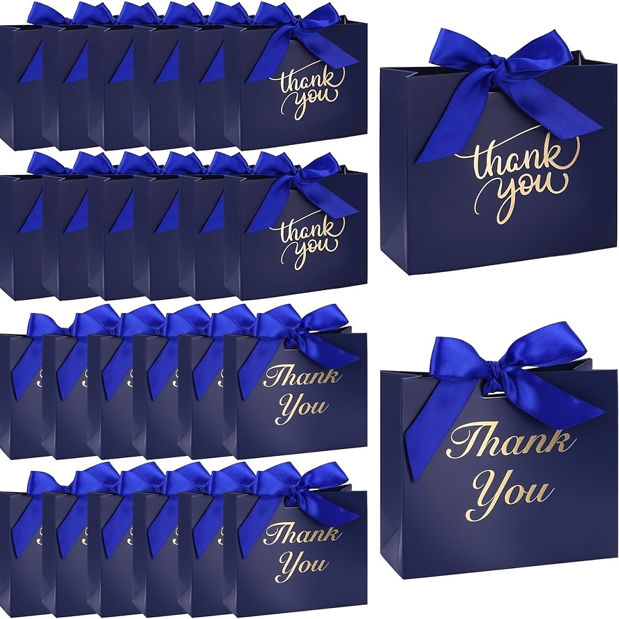 TEMU 24pcs Blue Thank You Gift Bags With Bow Ribbon - Perfect For Weddings, Birthdays, Bridal - Elegant Mini Candy Boxes Included