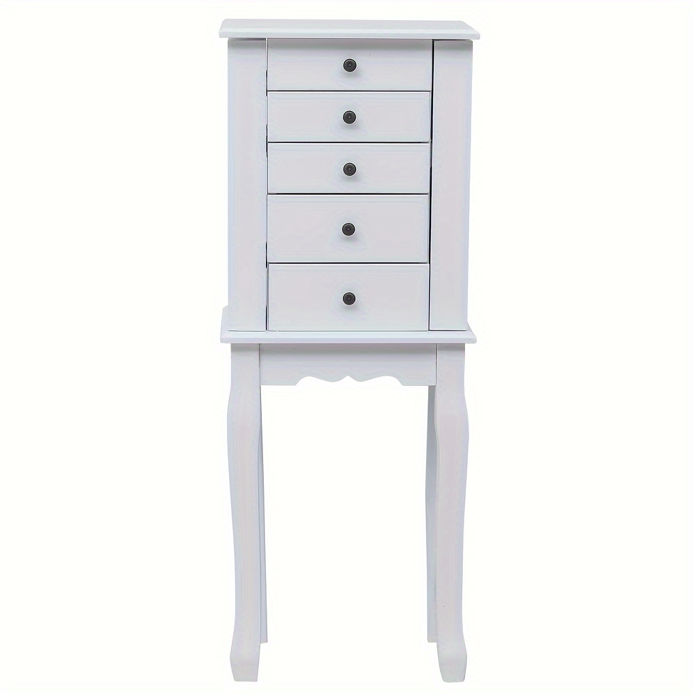 

Standing Jewelry Armoire Cabinet Chest With Mirror With 5 Drawers And 8 Necklace Hooks White