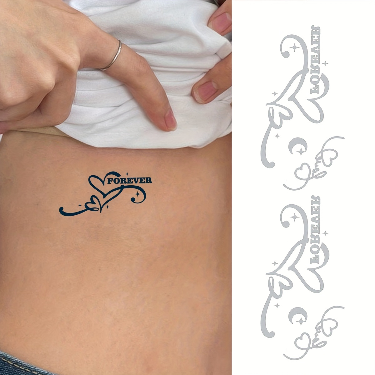 Tattoo Stickers, 2 Sheets/set, Featuring Beautiful Hearts, , Stars, And "forever" Designs In , Realistic Styles. Waterproof And Sweat-resistant, Temporary Tattoos Last 5-
