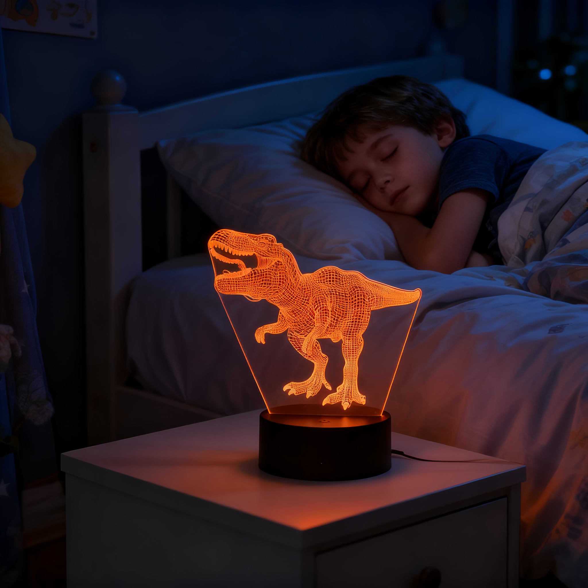 恐龙玩具，3d霸王龙夜灯带遥控与智能触控+16色变换可调光恐龙3d灯，男孩儿童礼物，理想生日与节日礼物，卧室台灯，氛围灯，桌面配件 商品详情 7