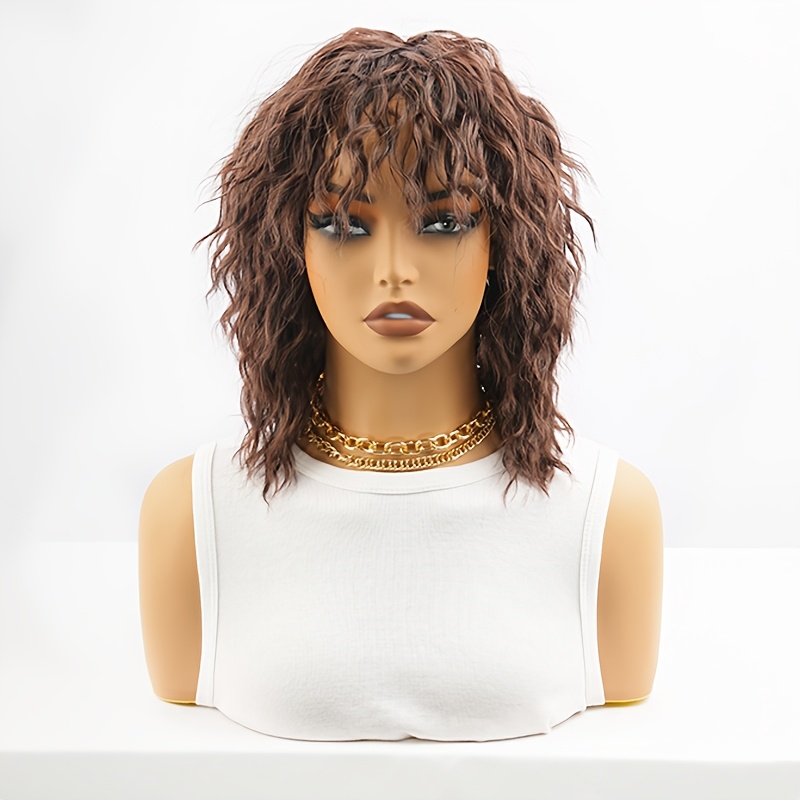 Short Water Wave Bob Wig With Air Bangs, Natural Loose Curly Synthetic Wig For Women, Lightweight Comfortable For Daily Wear