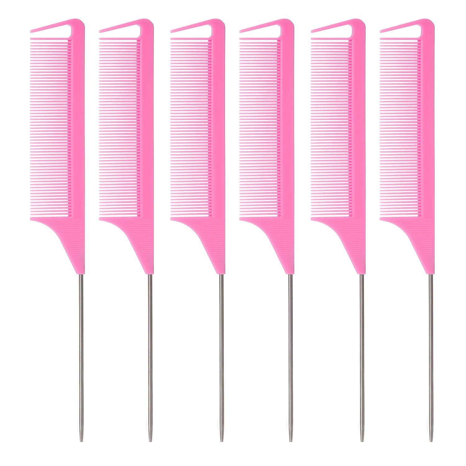 TEMU Ensemble de 6 peignes à queue de rat : Peignes de coiffure pour épiller avec longs bâtonnets en acier pour femmes, peignes de séparation pour
