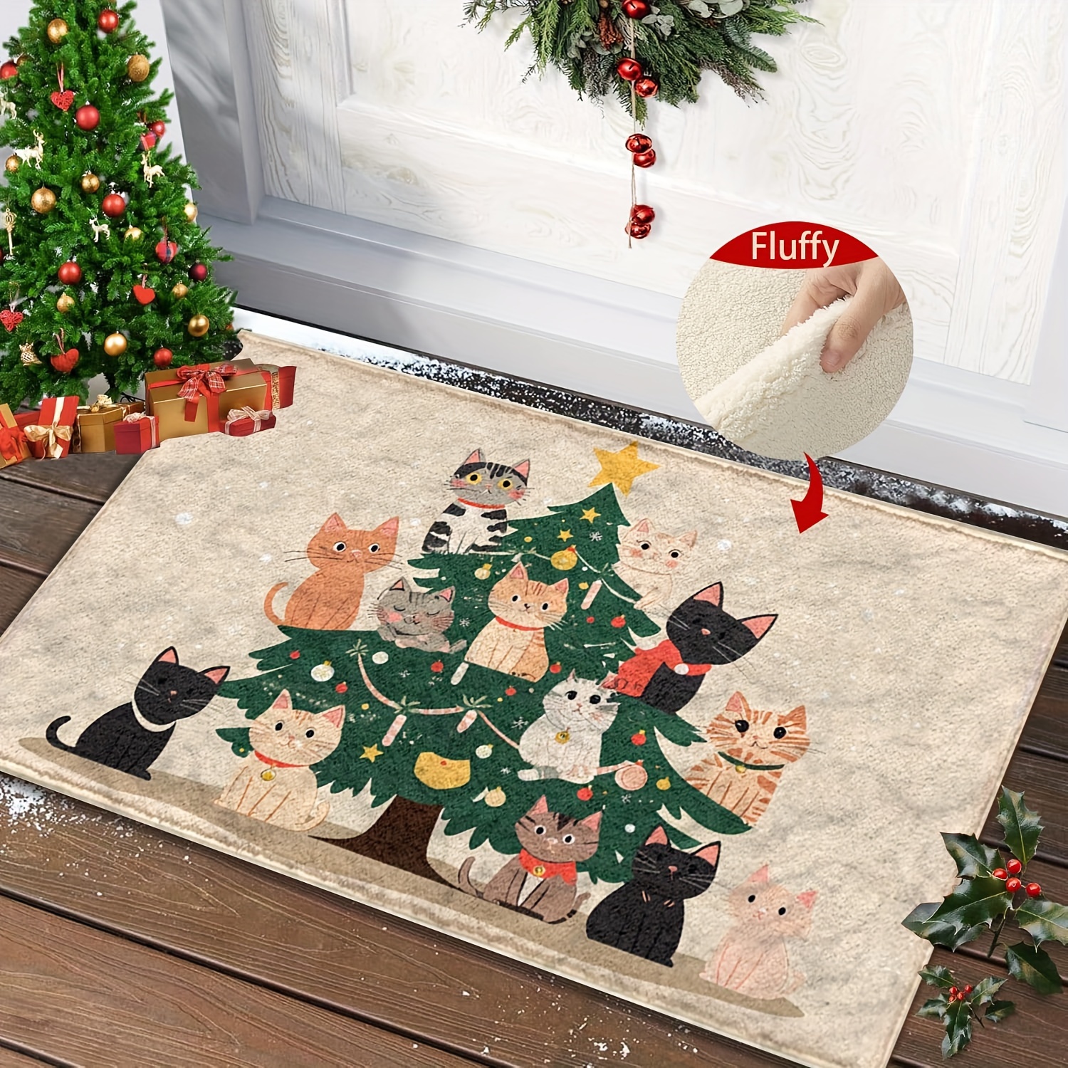 

1pc Christmas Tree Mat, , Long Decor, Bathroom -slip Rug, Mat, Absorbent Stain-, Decor, Christmas Decor, Suitable For Bedroom, Bathroom, Kitchen, Hallway, & Use, Washable, Fluffy Decor