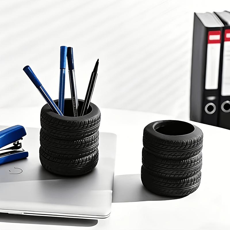 Creative Simulation Tire-Shaped Pencil Holder, Car Enthusiast Desktop Goodie, Quirky Individual Desktop Storage Bucket, Stationery Office Makeup Brush Storage OrnamentOpen in new tab.