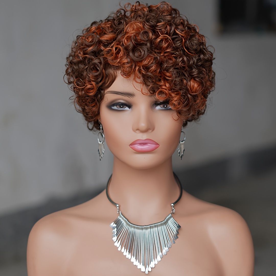 

Curly Wave Human Hair Short Wigs Pixie Cut Wigs With Bangs Layered Wavy Wigs For Women Female Short Wig Is Easy To Wear For Daily Use 4/350 Color