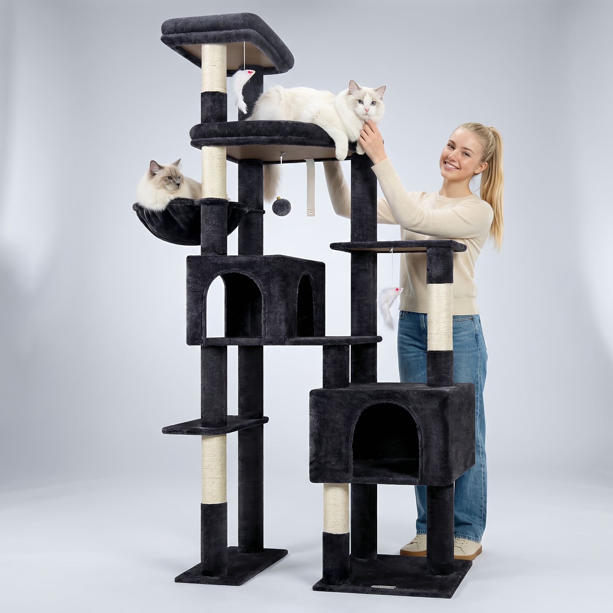 TEMU Globlazer Extra Large Platform Cat Tree, 78in Tall Sturdy Cat Tree For Indoor Cats Large Adult, Big Cat Tower For With 2 Enlarged Perches, 5