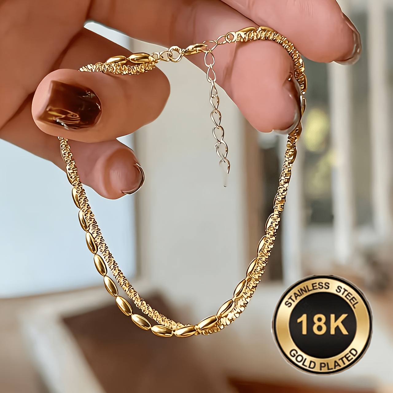 TEMU Summer Collection -18k Golden Plated - Women's Fashion Double Layer Bracelet - Suitable For Party Wear - Casual Wear And Gift Giving, Ideal For