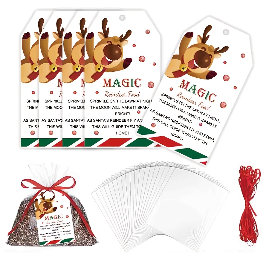 TEMU 30pcs Christmas Gift Tag Set, Includes Red Ribbon And Gift Bag, Containing Santa Claus Magic Reindeer Materials, Christmas Hang Tags, Christmas