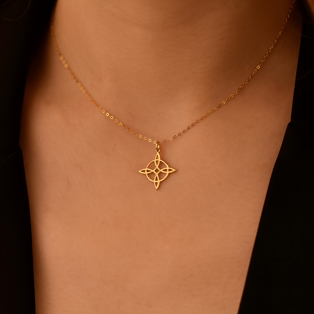 TEMU Collier Nœud de Sorcière en Acier Inoxydable, Pendentif Nœud de Sorcière Plaqué Or 18K, Bijoux Symbole Pagan, Collier Nœud , Cadeau Mystérieux
