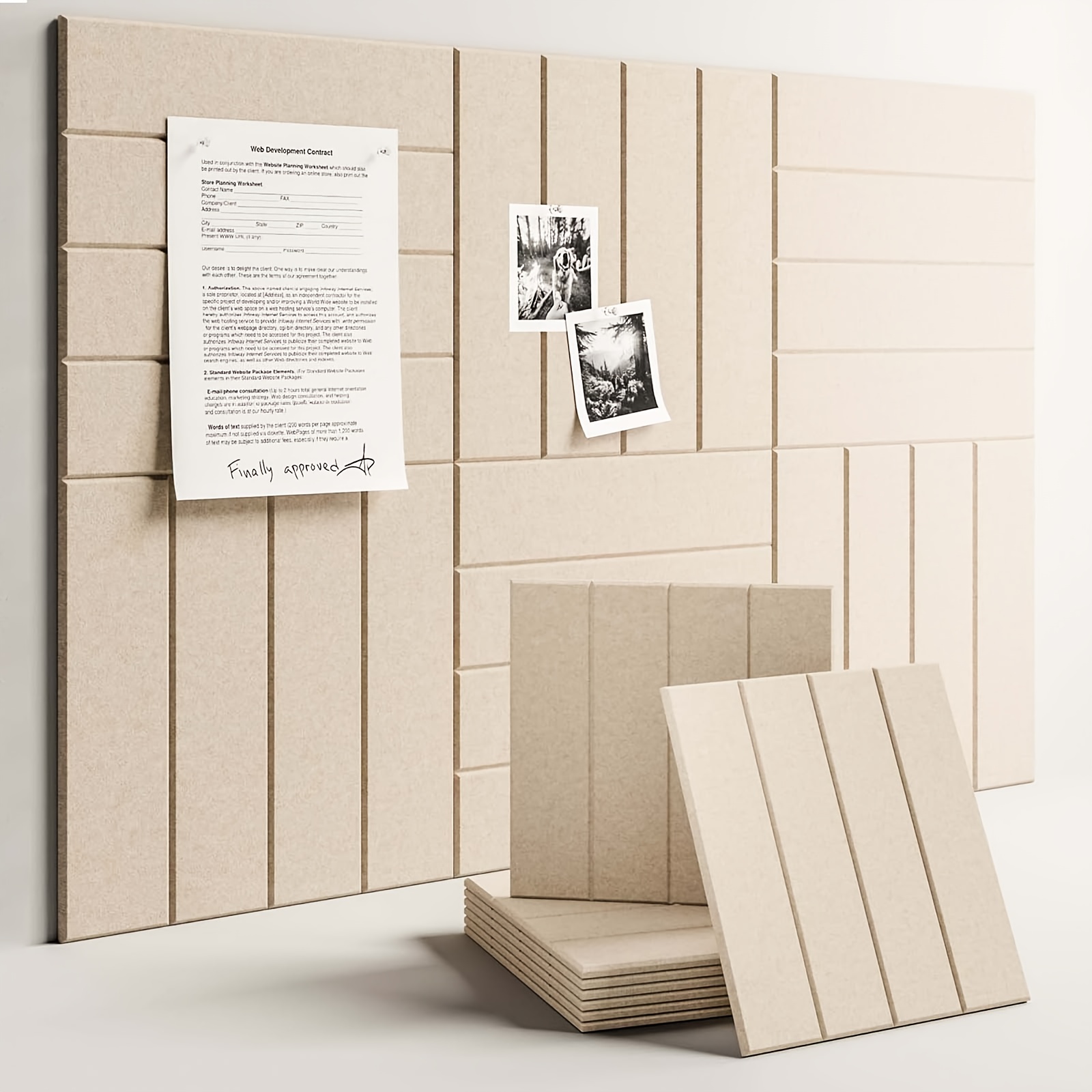 6pcs Felt Bulletin Board Tiles Large 36 X 24 Inches Cork Board Substitute, Photo Display Board, Thick Board Strip Wall Panel For Office Decoration, Notice Board Board Wall Organizer Substitute