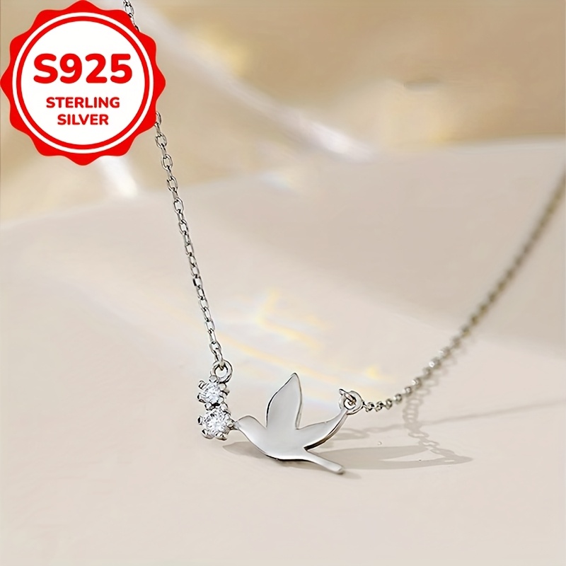 Women's Minimalist Dove Design S925 Silver Pendant Necklace, Gift for Her