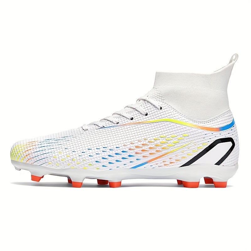 Zapatillas de Césped Artificial de Caña Alta para Hombre - Ligeras y Transpirables, con Suela Antideslizante, Diseño Degradado Blanco/Naranja. Adecuadas para Entrenamiento al Aire Libre y Partidos en Humedales, Zapatillas - Imagen 10