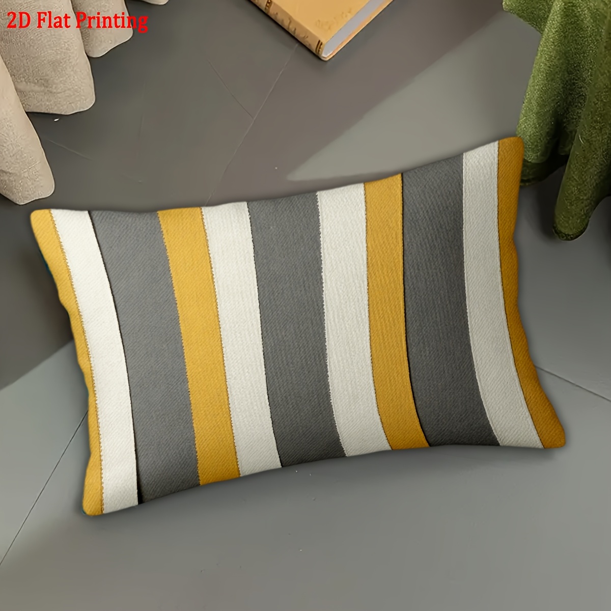 TEMU 1 pieza de Cojín a Rayas y - de Cojín de Felpa Corta con Cierre de Cremallera, Cara Adecuada para Decoración del Hogar, Sofá Cama Silla,