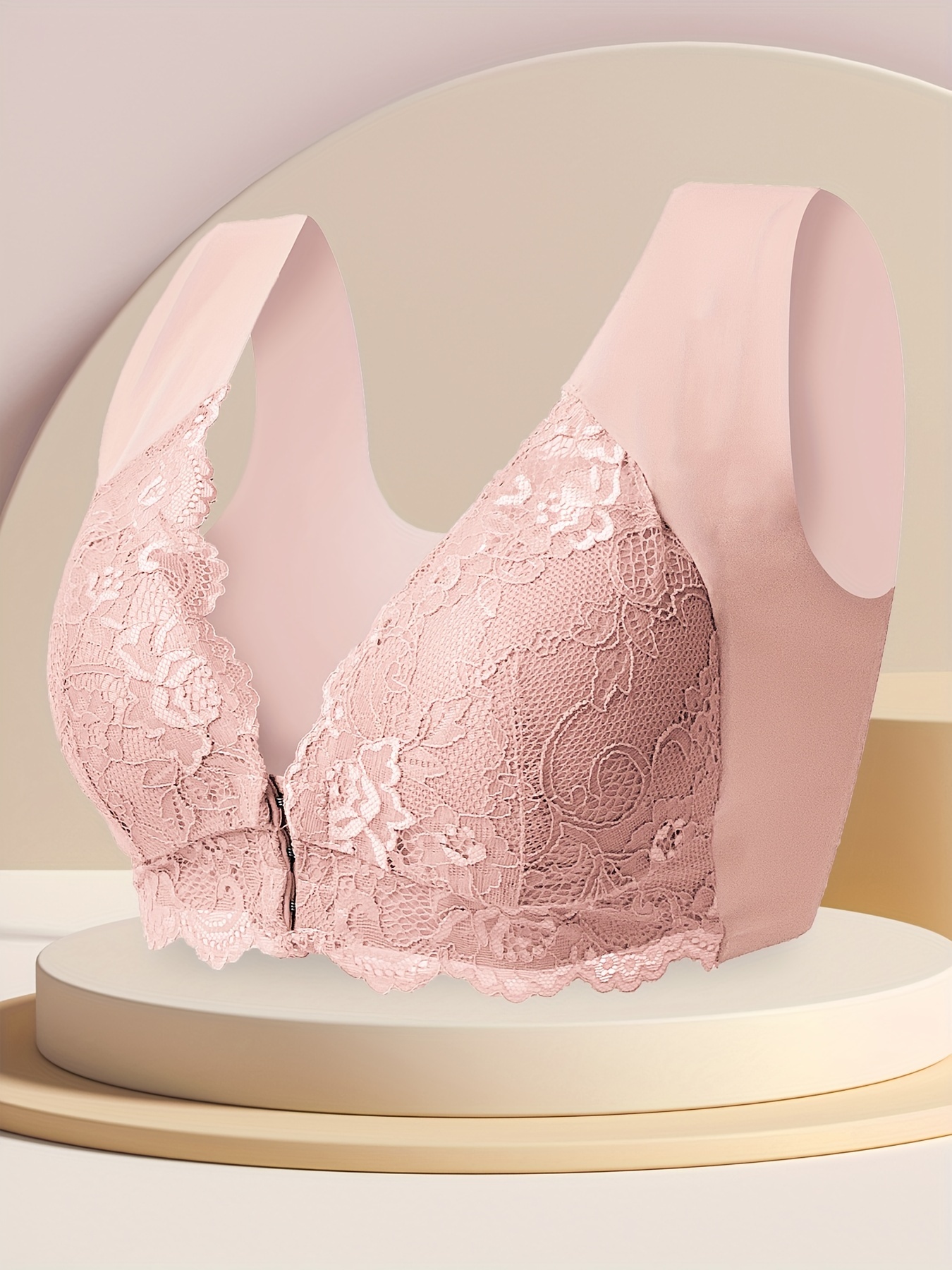 Lace Wireless Bra Comfy Breathable Solid Removable Padded - Temu