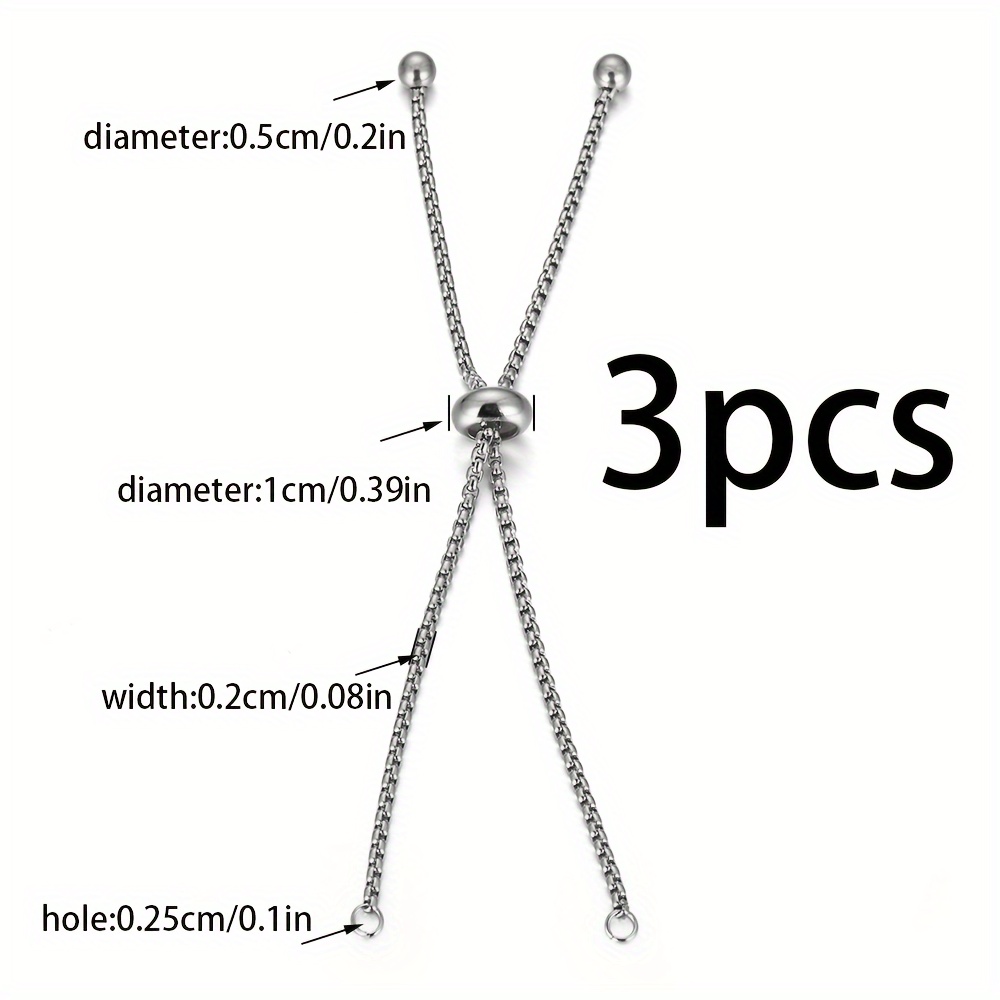 3pcs Stainless Steel Slider Chain Adjustable Blank Bracelet Chain For Jewelry Making Basic Accessories For Diy Fashion Bracelet With Double Ring Attached Charms