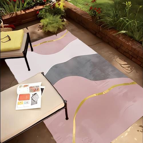 1pc, Light Luxury Pink White Gray Splicing Pattern Celebration Congress Hall Holiday Rave Commercial Non-slip Mat Home Decoration Outdoor Camping Soft And Comfortable, Living Room Bedroom Bedside Tea Table Entryway Kitchen Bathroom Laundry Room Hotel
