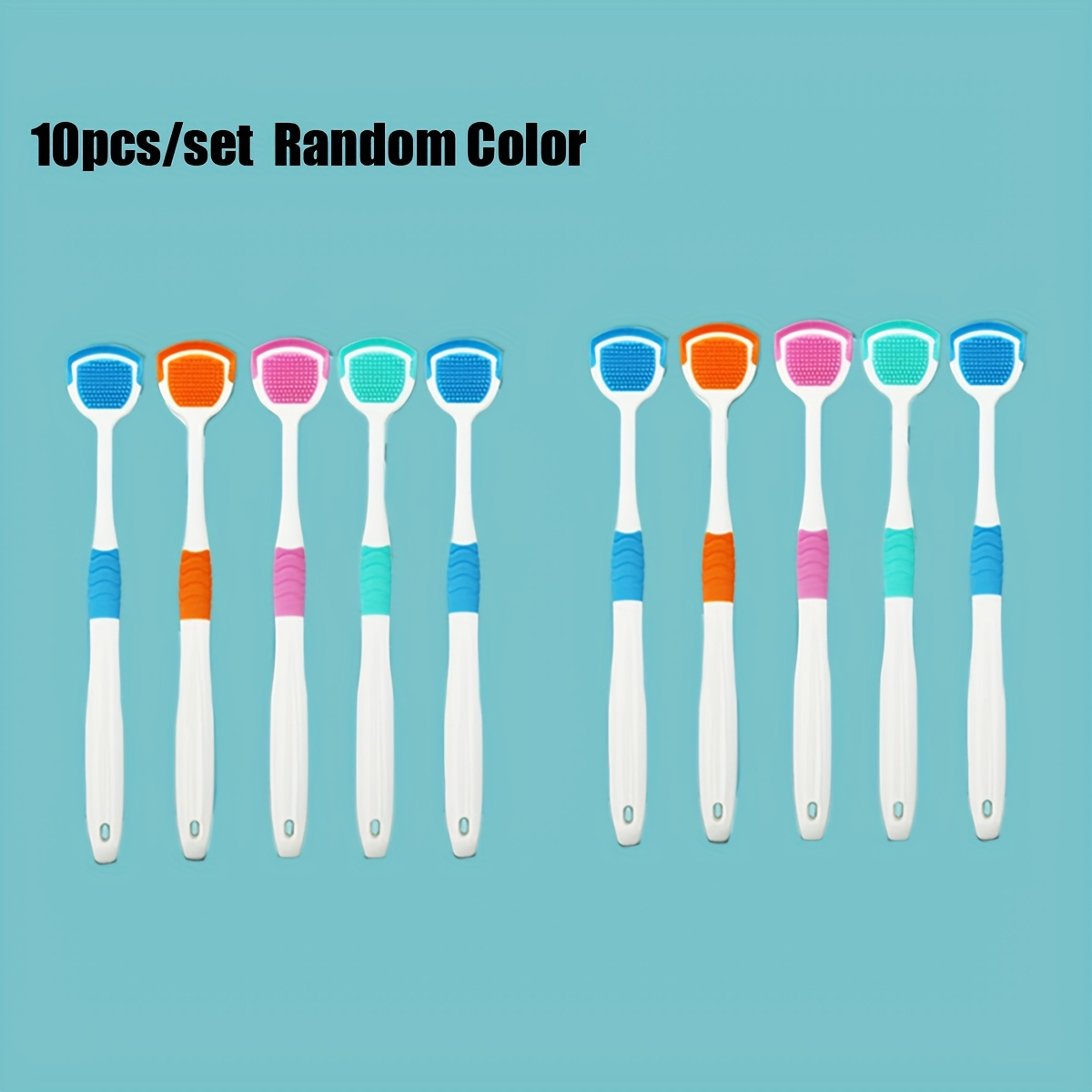 Image of Set Of 10 Heavy-duty Tongue Scrapers - Non-slip Grip, In Multiple Colors (pink, Blue, Green, Orange) - Professional Oral Care, , - Suitable For Home Or Commercial Use, Adult Tongue Scrapers Random