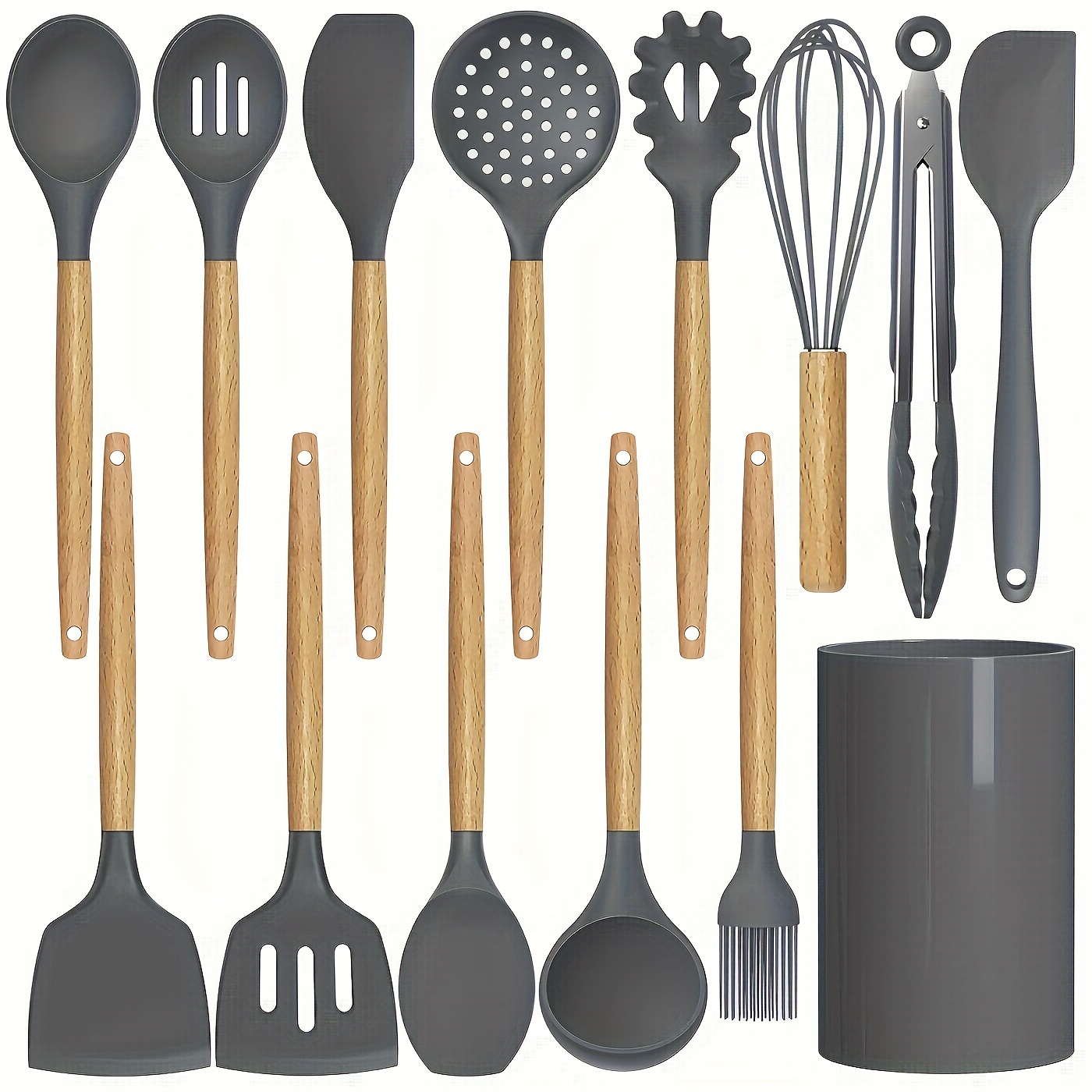 

14 Pcs Silicone Cooking Utensils Kitchen Utensil Set - 446°f Heat Resistant, Turner Tongs, Spatula, Spoon, Brush, Whisk, Gadgets With Holder For Nonstick Cookware (bpa Free)