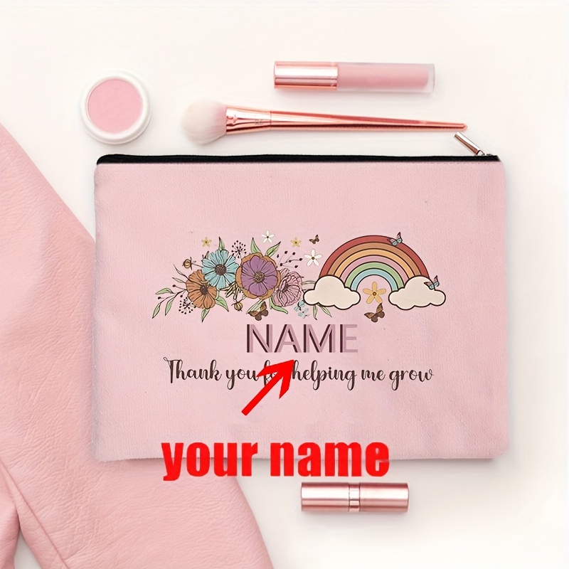 

1 Pc Thank You For Helping Me Grow Custom Name Makeup Bag Personalised Name Pencil Bags Travel Toiletries Storage Pouch Gifts For Teacher