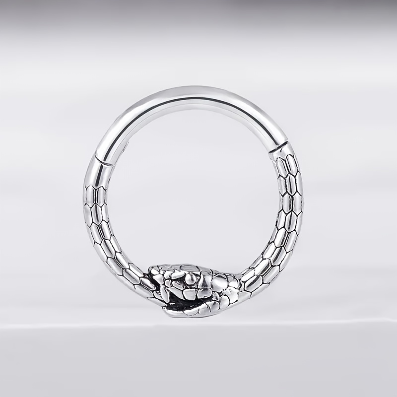 E-shop 16G Edelstahl Schlangen-Septum-Scharnier-Klickring für die Nase - Y2K Gothic-Stil Knorpel-Tragus-Helix-Ohrstecker für Männer und Frauen